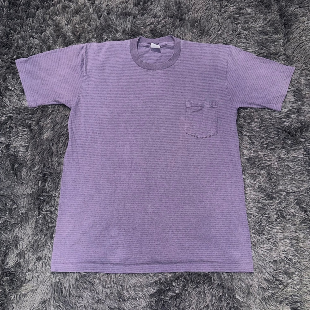 Vintage Arizona Jean Co Purple Striped Pocket T-Shirt Mens Large Made in USA